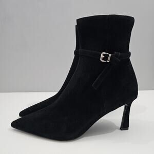 Steve Madden Layan Ankle Boot Womens 9 Black Suede Pointed Toe Kitten Heel NEW